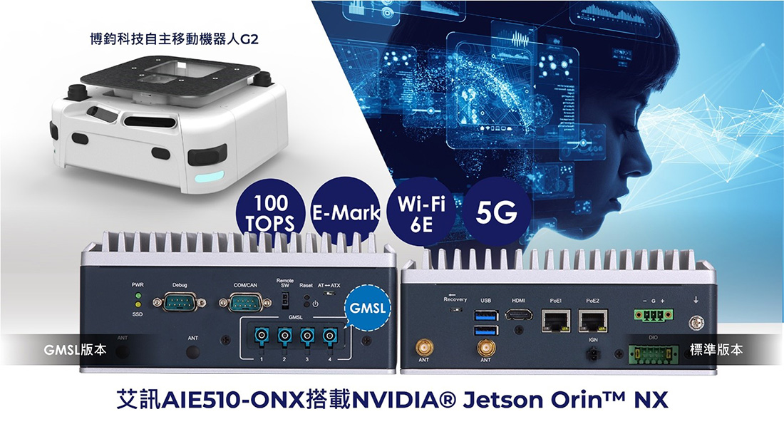艾訊AIE510-ONX邊緣AI系統與MOBISNET G2自主移動機器人平台