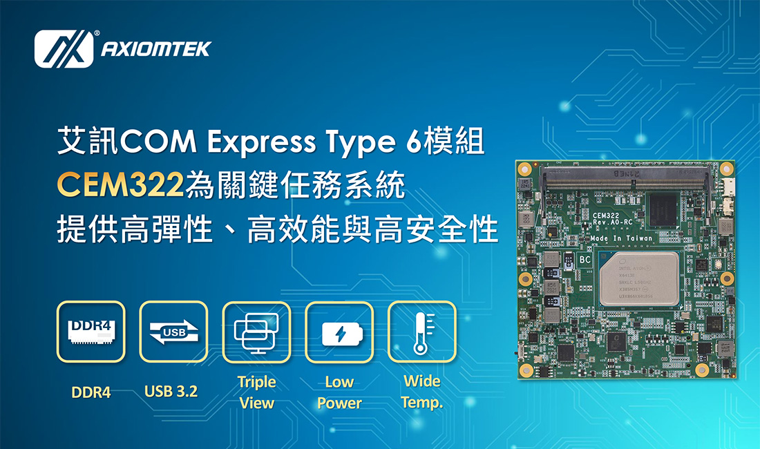 COM Express Type 6模組CEM322：高效能、靈活性與可靠性兼備