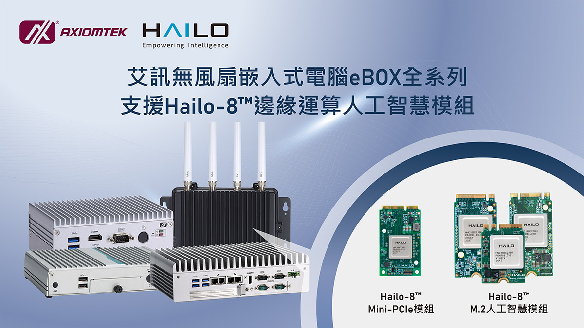 艾訊無風扇嵌入式電腦eBOX全系列支援Hailo-8™邊緣運算人工智慧模組
