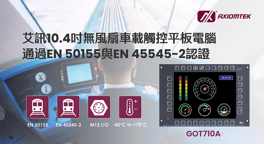 EN 50155和EN 45545-2標準認證的10.4吋無風扇車載觸控平板電腦GOT710A